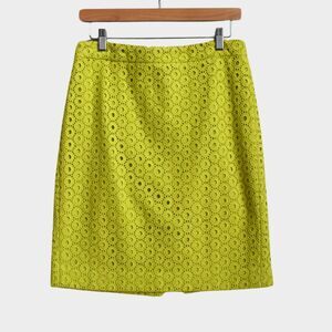 J.CREW Green Eyelet Pencil Skirt Size 2